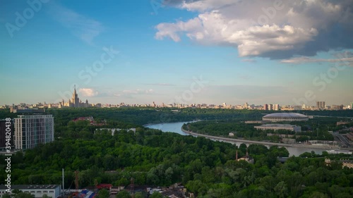 sunny day moscow vorobyovy gori luzhniki stadium panorama 4k timelapse russia