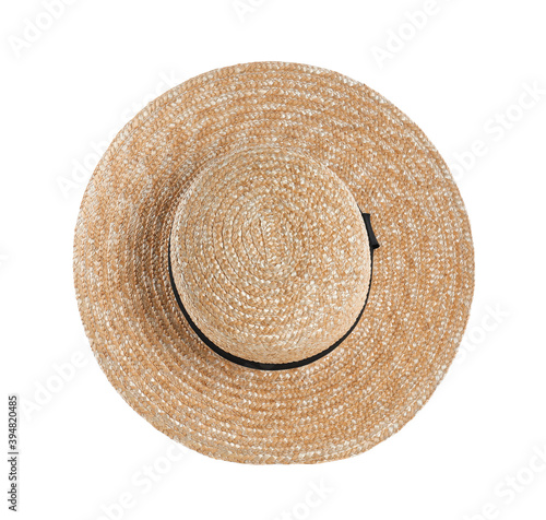 Straw hat isolated on white. Stylish accessory