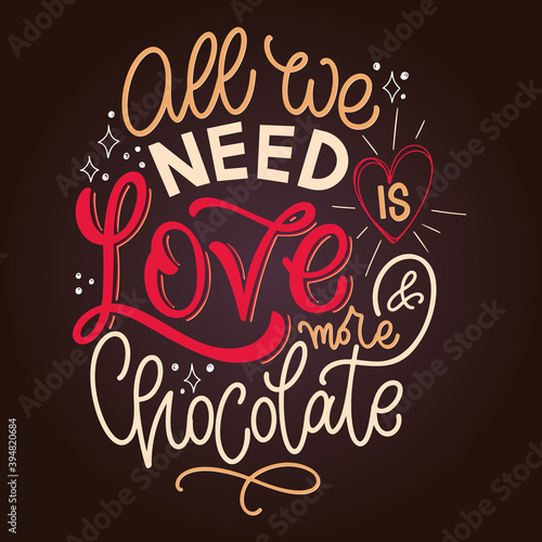 Chocolate hand lettering quote. Colorful Christmas winter word composition. Vector design elements for t-shirt, bag, poster, card, sticker and menu