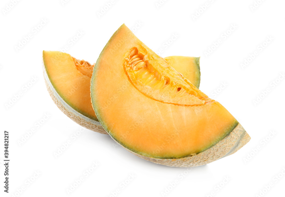 Cut tasty fresh melon isolated on white Cut tasty fresh melon isolated on white