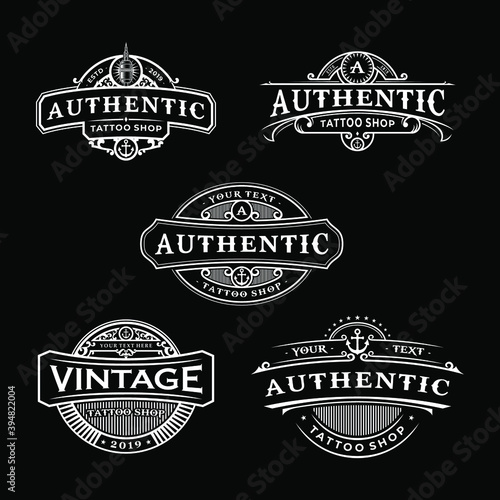 Set of Vintage tattoo shop logo vector eps 10