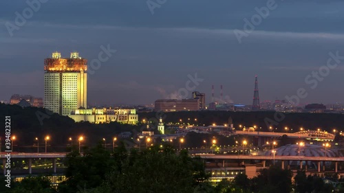 sunset twilight moscow cityscape russian academy of science panorama 4k timelapse russia