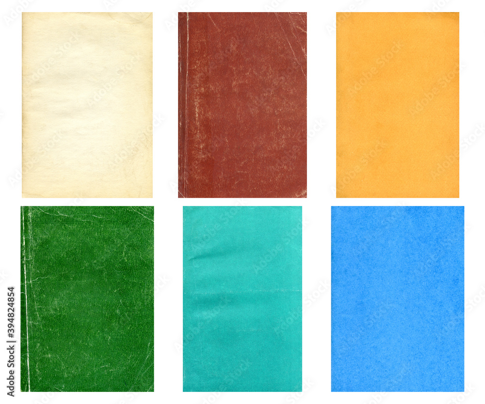 Fototapeta premium Paper and textile textures set. Blank old pages with rough faded surface. Perfect for background and vintage style design. Empty place for text.