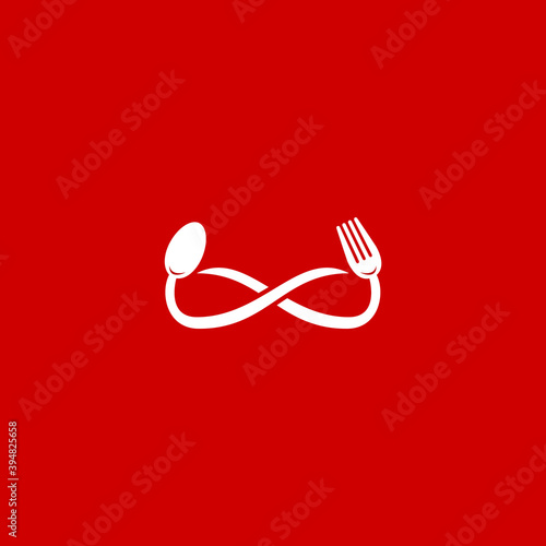 Infinity eat unlimited food logo icon symbol template with fork and spoon