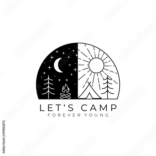 daily adventure logo vector illustration design , camp template logo line art