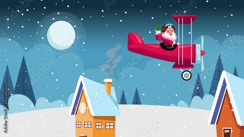 Wallpaper Mural happy merry christmas card with house and santa in airplane flying Torontodigital.ca