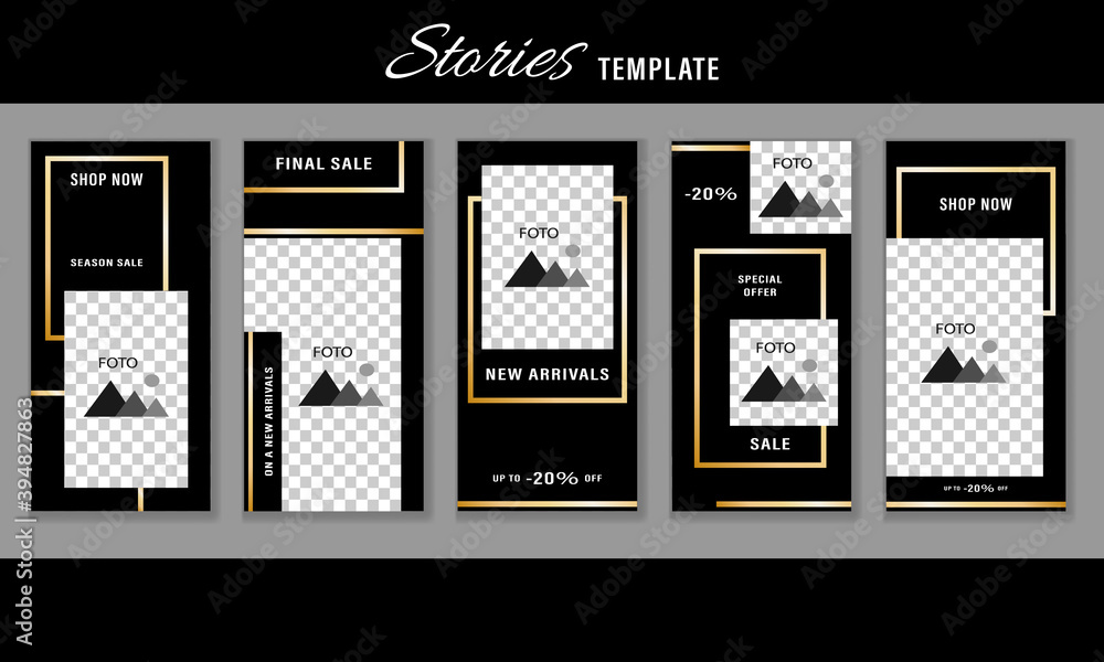 Fototapeta premium Trendy editable Stories gold frame template. Design social media.
