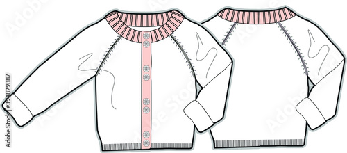SWEATER Cardigan TOP Fashion technical drawings vector for kids