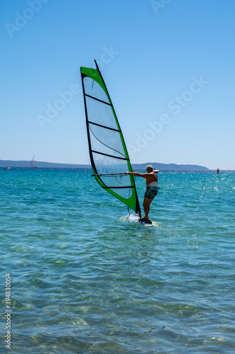 Summer vacation in France on Mediterranean sea, watersport activities in sunny day