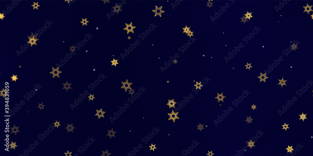 Gold snowflakes holiday seamless pattern.