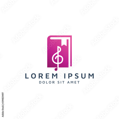 book and music negative space logo design