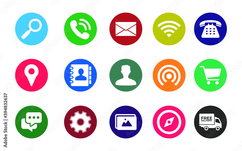 icon set. search icon, phone icon, mail icon, location pin icon contact icon, phonebook icon, shooping cart icon, chat icon, gear icon, navigation icon, truck delivery icon. icon set. search icon, phone icon, mail icon, location pin icon contact icon, phonebook icon, shooping cart icon, chat icon, gear icon, navigation icon, truck delivery icon.