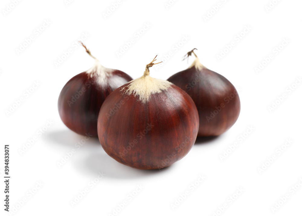 Fresh sweet edible chestnuts on white background Fresh sweet edible chestnuts on white background