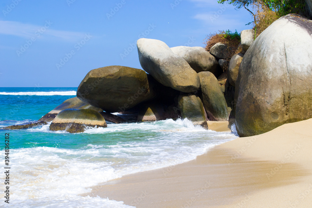 Nudist beach landscape in Tayrona national park. Santa Marta, Colombia. Stock Photo Adobe Stock