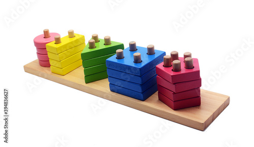 colorful wood toy, shape of colored wooden, Baby toy isolated white background