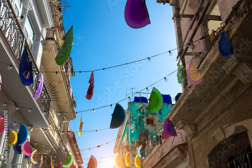 Scenic colorful Old Havana streets in historic city center (Havana Vieja) near Paseo El Prado and Capitolio photo