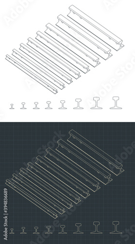 Drawings of different sizes of rails
