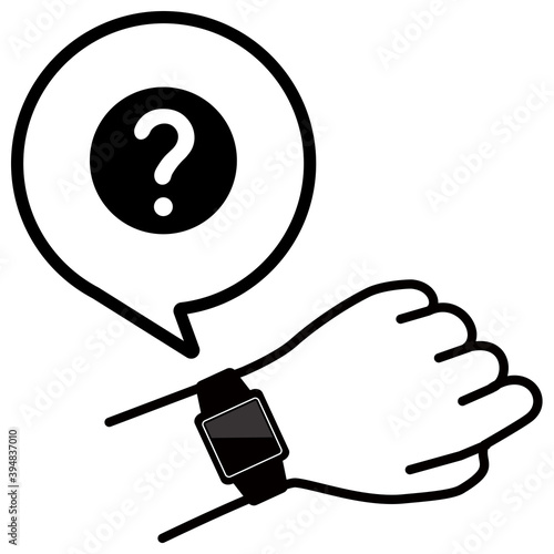 腕のスマートウォッチを確認する様子のベクターイラスト　はてなアイコン