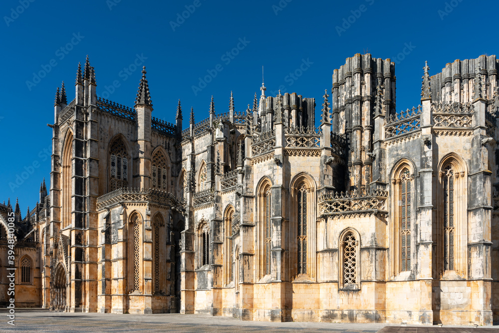 view of the imperfect chapels of the Monastery of Batalha in Portugal.