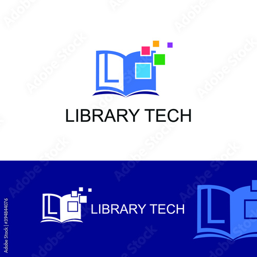 L Initial letter digital book/e book with colorful pixel technology. For electronic book, digital library and technology logo concept