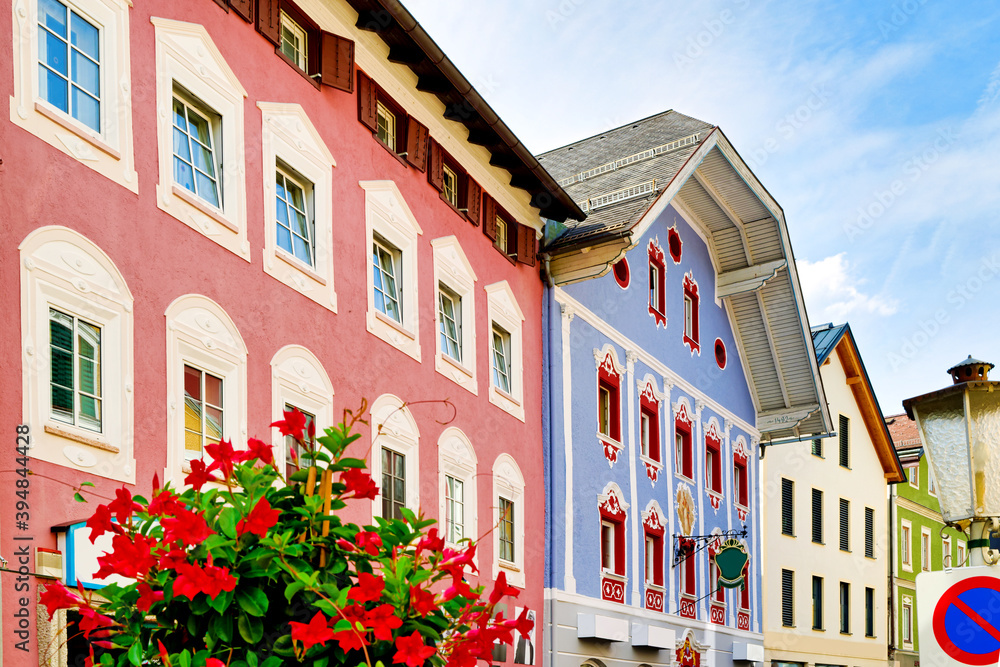 View of beautiful and colourful village Mondsee in Austria View of beautiful and colourful village Mondsee in Austria