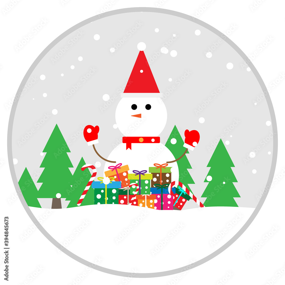 Snowman with gift box flat style