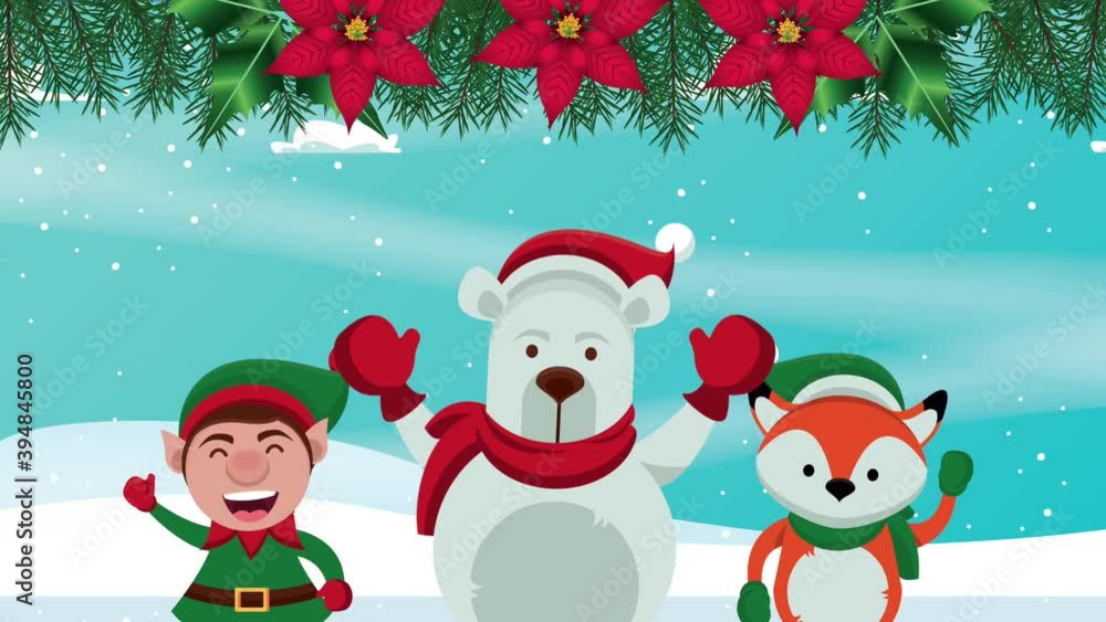 happy merry christmas card with elaf and characters happy merry christmas card with elaf and characters