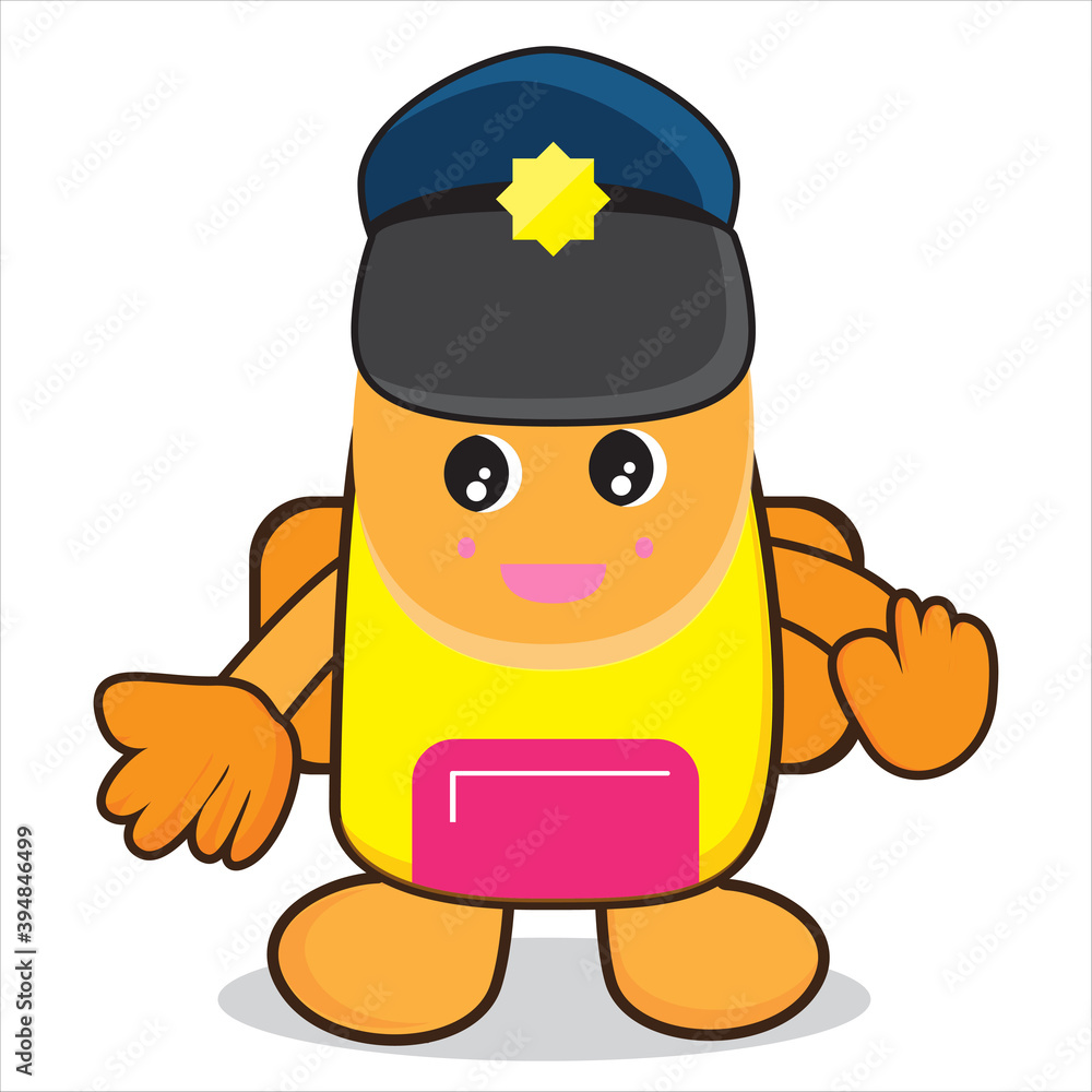 illustration of school bag mascot with police chief