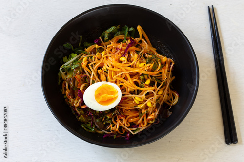 Korean food, JJolmyeon which is mixed with cold chewy noodles with vegetables and spicy sauce