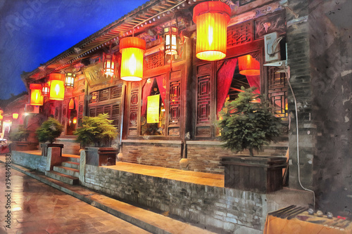 House in old city colorful painting looks like picture, Pingyao, Shanxi, China. © idea_studio