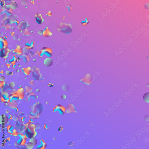 Iridescent Bubbles Trendy Vector Blue Background. 