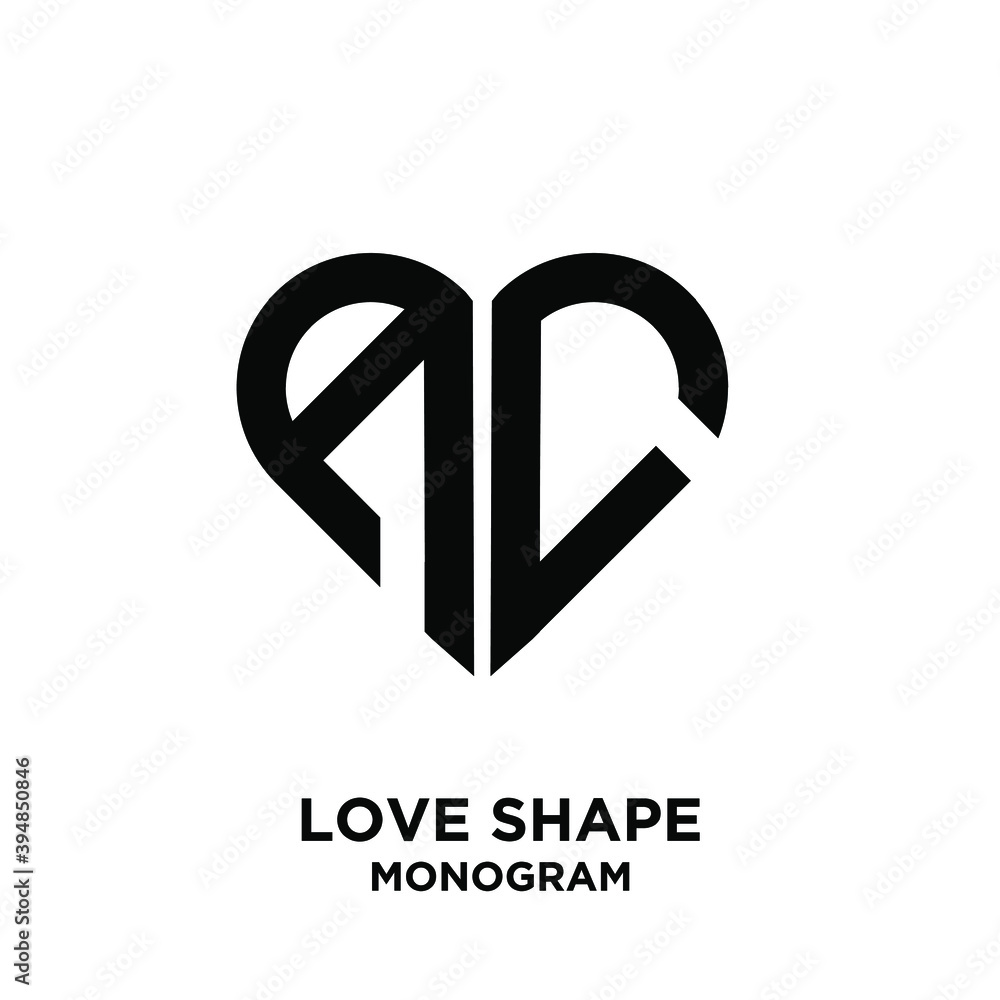 abstract AC love shape letter logo black vector monogram icon design isolated background abstract AC love shape letter logo black vector monogram icon design isolated background