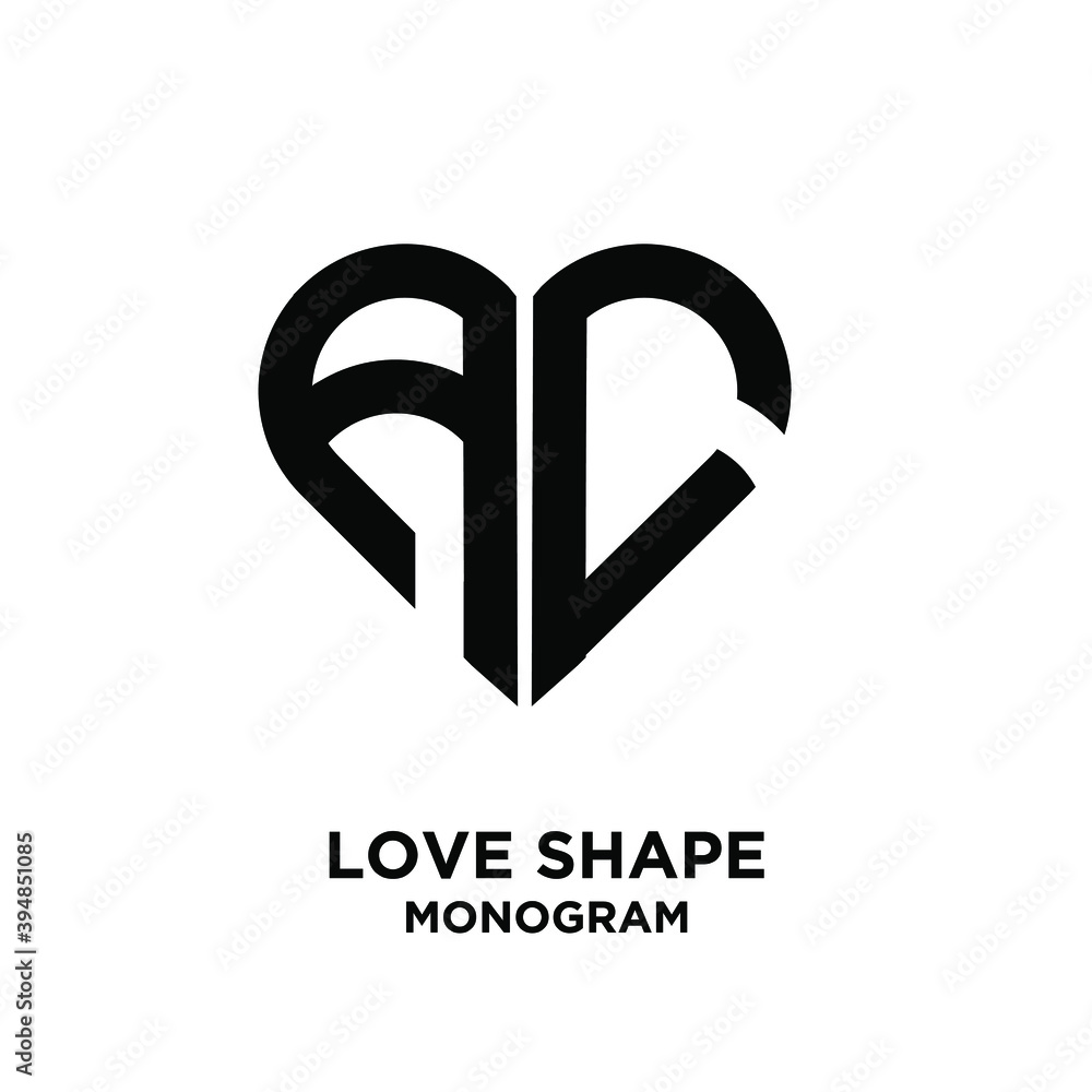 abstract AC love shape letter logo black vector monogram icon design isolated background abstract AC love shape letter logo black vector monogram icon design isolated background