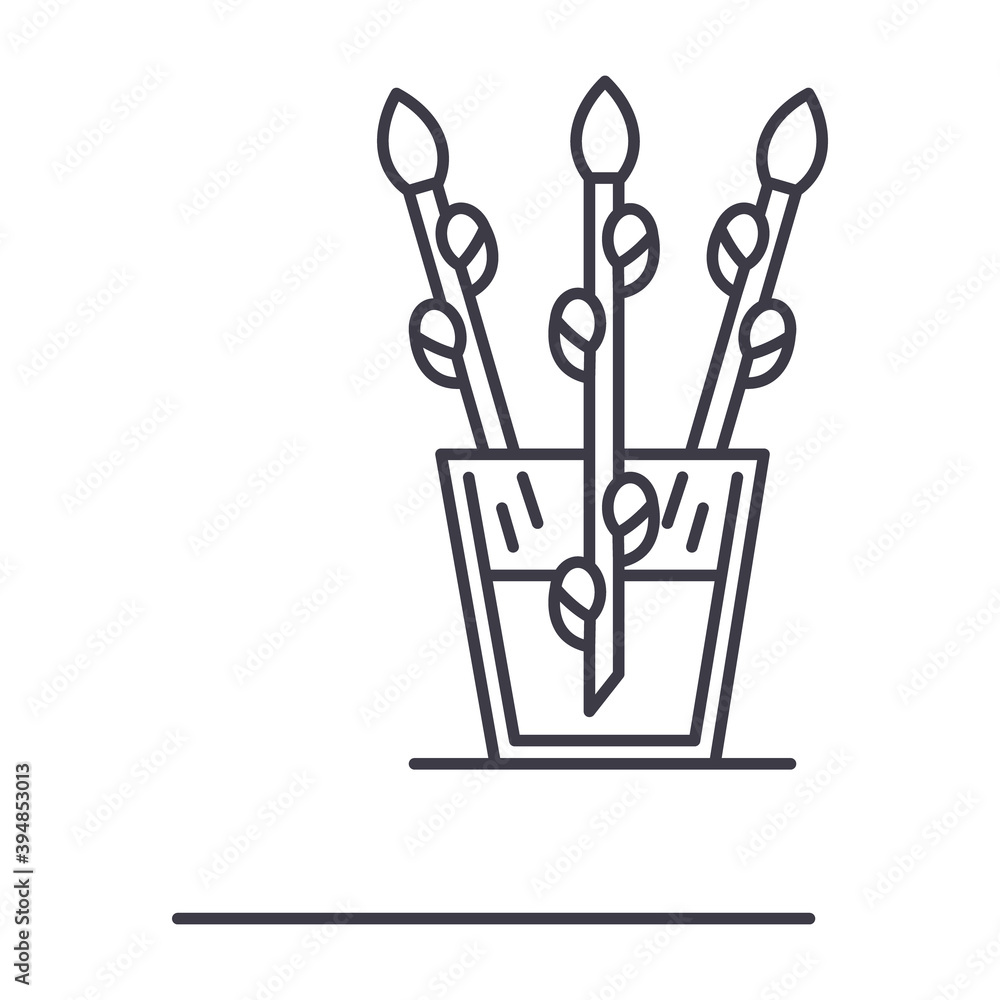 Willow branch icon, linear isolated illustration, thin line vector, web design sign, outline concept symbol with editable stroke on white background.