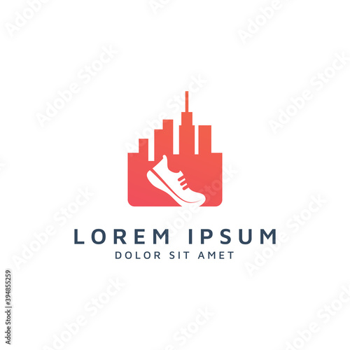 building and shoes negative space logo design