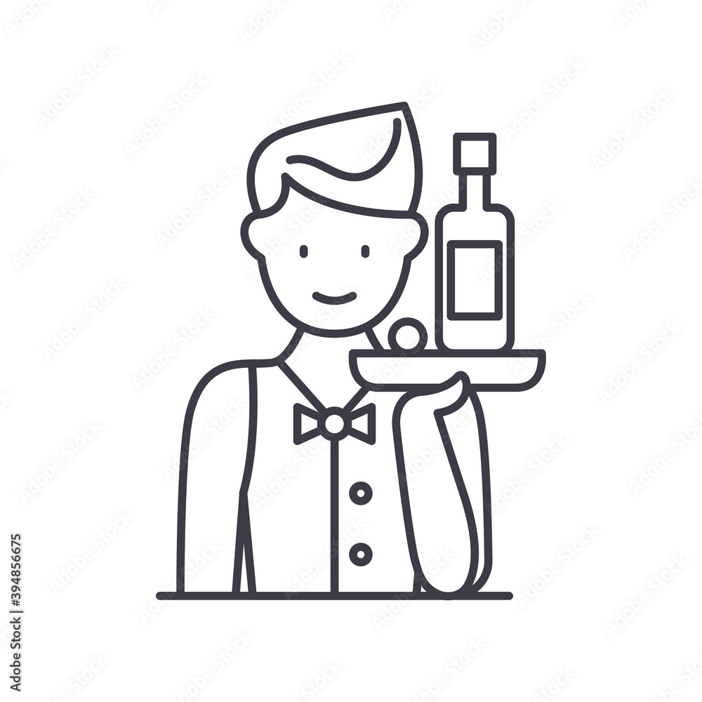 Waiter icon, linear isolated illustration, thin line vector, web design sign, outline concept symbol with editable stroke on white background. Waiter icon, linear isolated illustration, thin line vector, web design sign, outline concept symbol with editable stroke on white background.