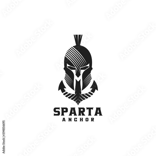 Spartan Helmet Sign symbol Logo vector with anchor