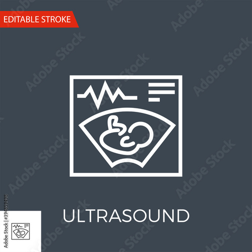 Ultrasound Thin Line Vector Icon. Flat Icon Isolated on the Black Background. Editable Stroke EPS file. Vector illustration.