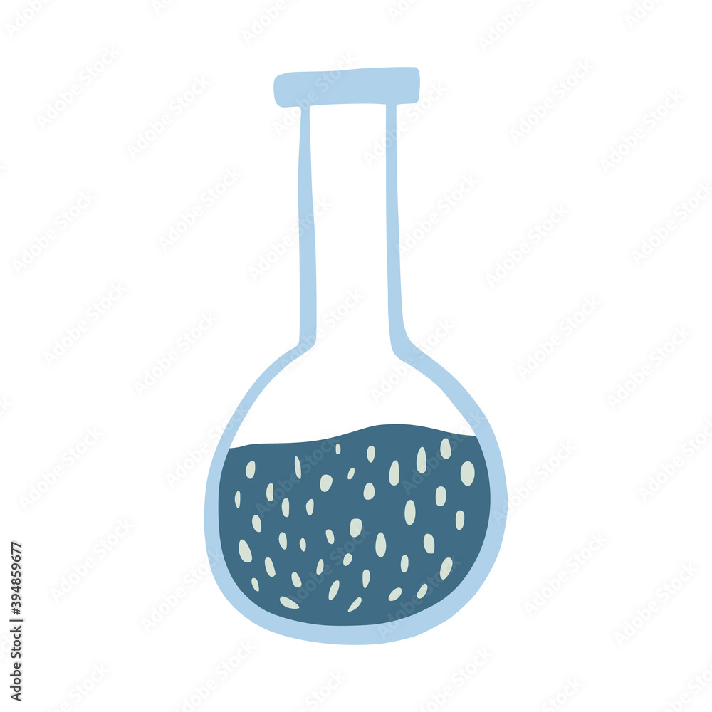 Flask volume isolated on white background. Abstract medical equipment dark blue in doodle style. Flask volume isolated on white background. Abstract medical equipment dark blue in doodle style.
