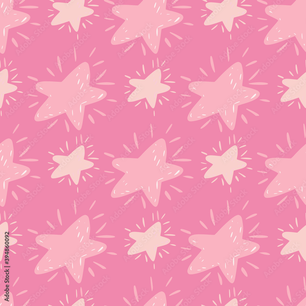 Pink palette seamless creative pattern with cartoon cute star silhouettes. Childish geometric print.