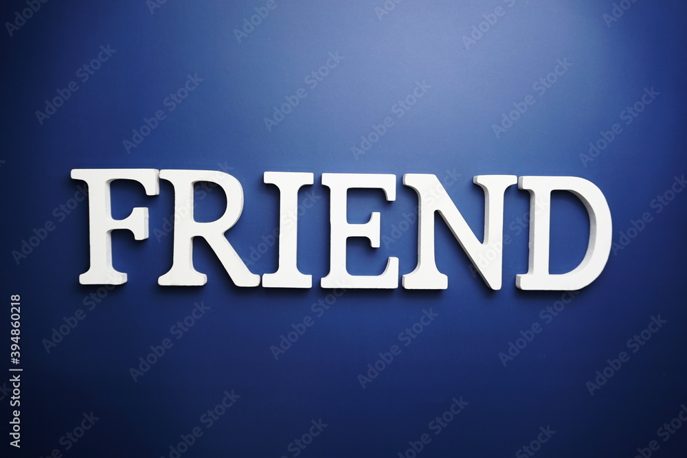 Friend alphabet letter on blue background