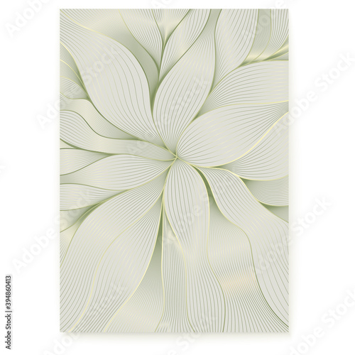 Poster with vintage line art isolated on white background. Abstract wavy pattern on motifs of art Deco. Hand drawing style on floral theme