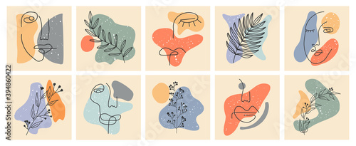 Collection of highlight story covers for social media. Pastel hand drawn backgrounds. Round elements and icons with dots, abstract shapes, lines, floral details, texture for your blog or website.