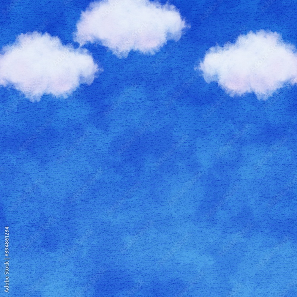 青い空と雲のイラスト背景素材　正方形