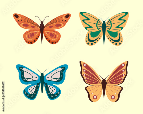Vector illustration of cartoon butterflies isolated on white background. Abstract butterflies  colorful flying insect.