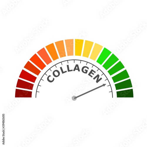 Gradient scale. Collagen level measuring device icon. Sign tachometer, speedometer, indicators. Infographic gauge element.