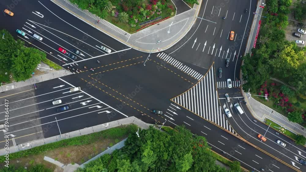hainan island sanya riverside traffic street crossroad aerial topdown view 4k china hainan island sanya riverside traffic street crossroad aerial topdown view 4k china