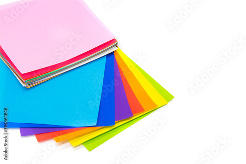 Isolated of colorful paper use for fold the origami in rainbow color