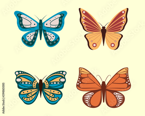 Vector illustration of cartoon butterflies isolated on white background. Abstract butterflies, colorful flying insect. © denis08131