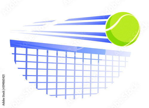 fast tennis ball flies with great speed on tennis net. Sport equipment. Symbol for mobile application or web. Vector